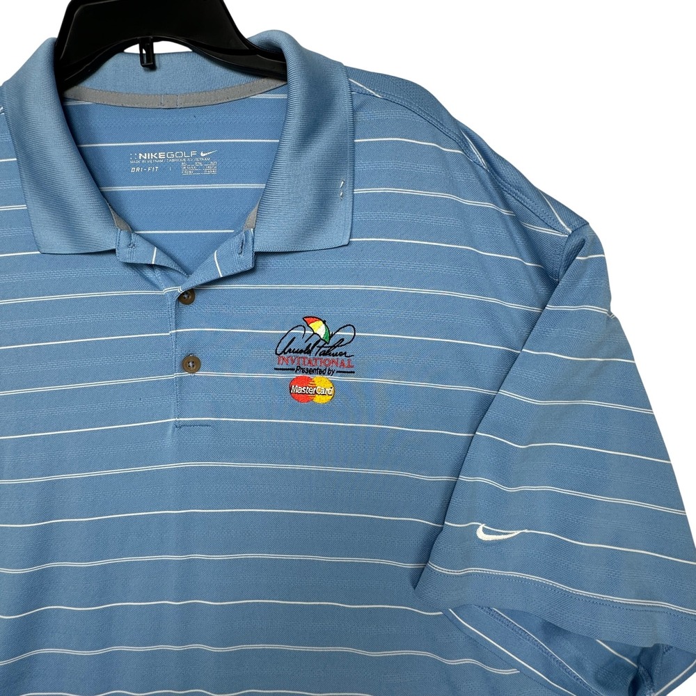 Nike Golf Mens XXL Blue Striped Dri-FIT Arnold Palmer Invitational Polo Shirt